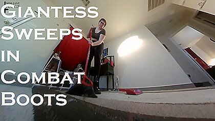 Giantess Sweeps In Combat Boots – Unaware Giantess